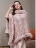 Solid Color Knitted Poncho W/ Fur Collar & Trim